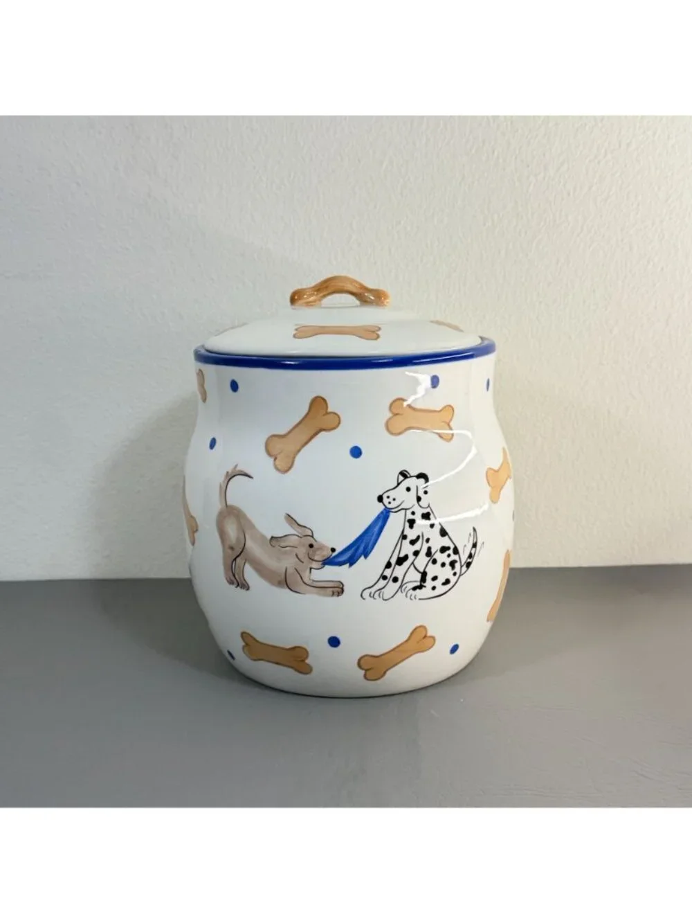 Vintage Ceramic Dog Treat Jar Dalmatian Bones Polka Dot Inspirado Canister 9.5